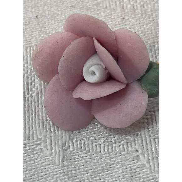 Vintage Pink Flower Lapel Pin With Gold-Tone Stick Pin - Picture 2 of 2